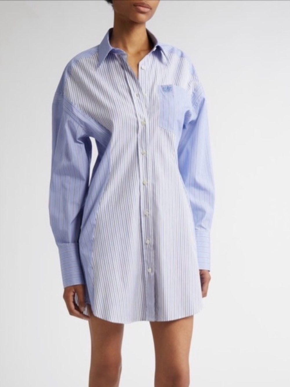 Stella McCartney Light Blue and White Pinstripe Shirt Mini Dress